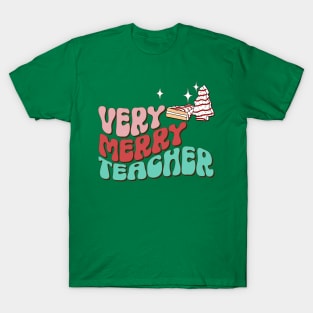 Teacher Christmas Cake Retro Groovy Christmas Vibes T-Shirt